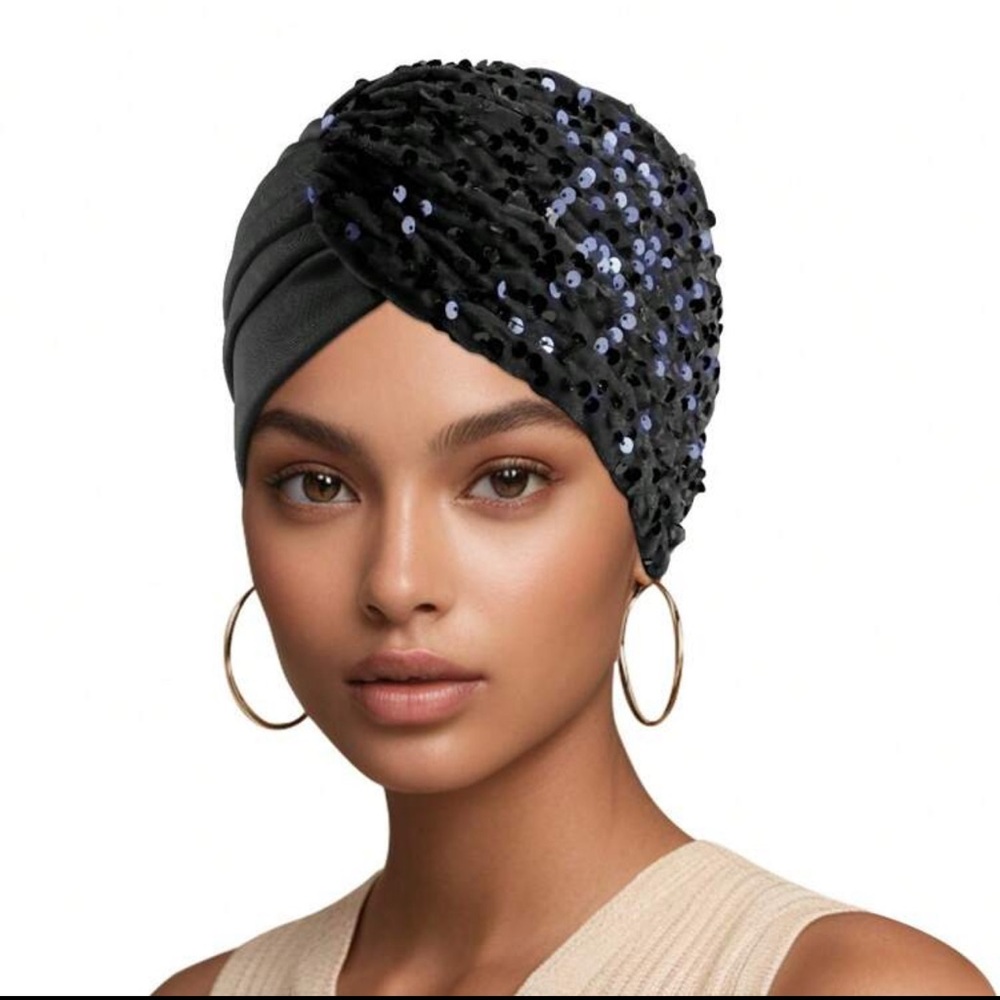 Black Sequin Turban Headband